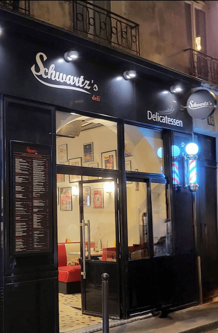Schwartz's Deli Paris - Audrey's favorite restaurant, authentic delicatessen featured by Paris and Beyond Tours guide