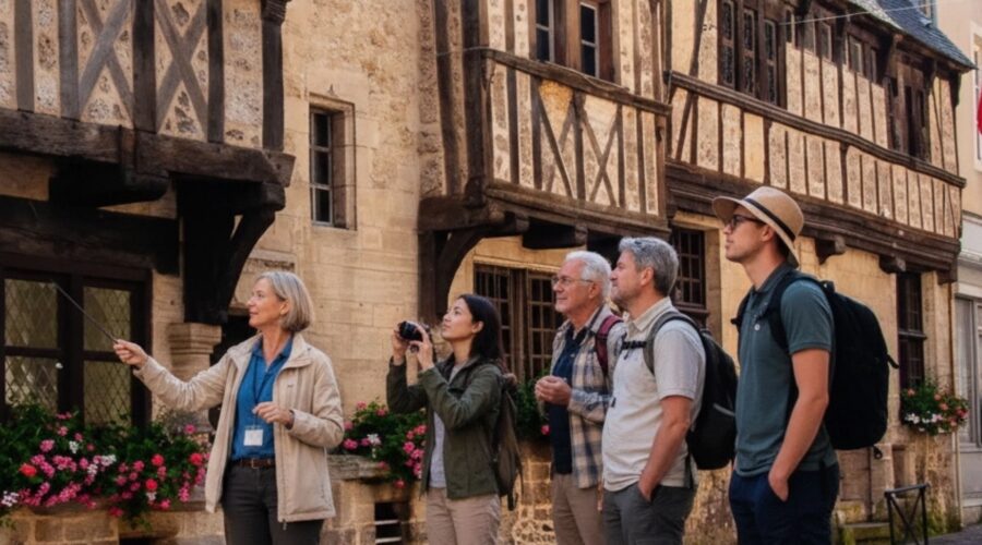 Normandy medieval village walking tour guide group half-timbered architecture - Paris and Beyond Tours Normandy villages day tour France