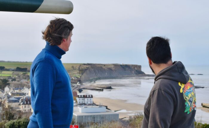 D-Day Arromanches Gold Beach expert guide panoramic viewpoint - Paris and Beyond Tours Normandy WWII Mulberry Harbour battlefield history tour France